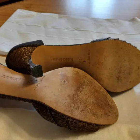 AUTH Manolo Blahnik Rhinestones & Sparkling Satin Pump Heels Shoes w Dust bag - Picture 6 of 7